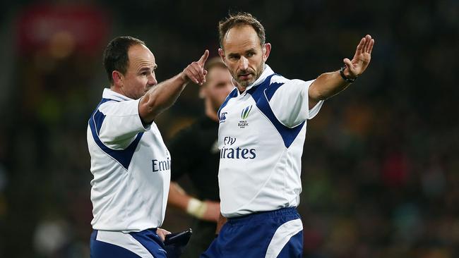 Referees Romain Poite, Jerome Garces and Jaco Peyper will control the British and Irish Lions Test series against New Zealand.