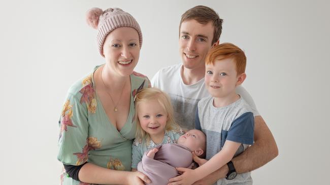 The Newman family: Laura and Stephen Newman with their three children, Liam, 5, Mae, 2 and Isla, 6 months. Picture: Supplied