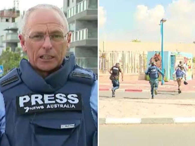 A Channel 7 crew has been caught in a tense moment near the Gaza border after a warning siren started blaring midway through a live broadcast.