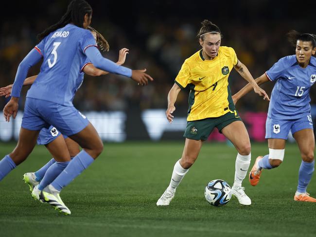 Caitlin Foord in action against France last month. Picture: Daniel Pockett/Getty Images.