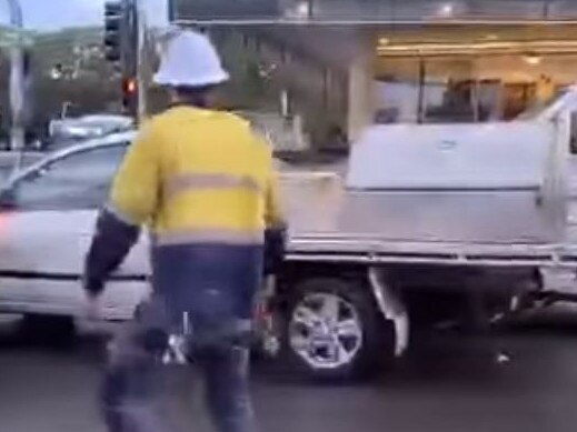 Terrifying footage has emerged of a road rage incident in Newcastle CBD that saw a white ute ram several vehicles before speeding off through a red light. Picture: Facebook/Luke Kennedy
