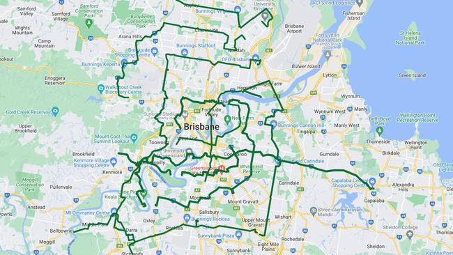 A map showing the Greens’ proposal to add 15 news bus routes connecting residents to outer suburbs.