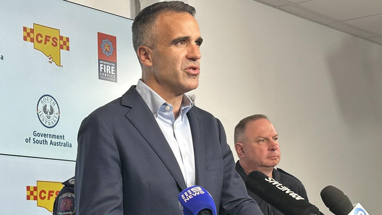 Speaking from the CFS state headquarters on Tuesday, Premier Peter Malinauskas asked South Australians to act sensibly given the risky weather conditions. Picture: Leon Georgiou