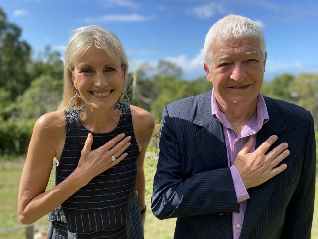 Author Allan Pease with his wife, Barbara practice the Heart-Hello