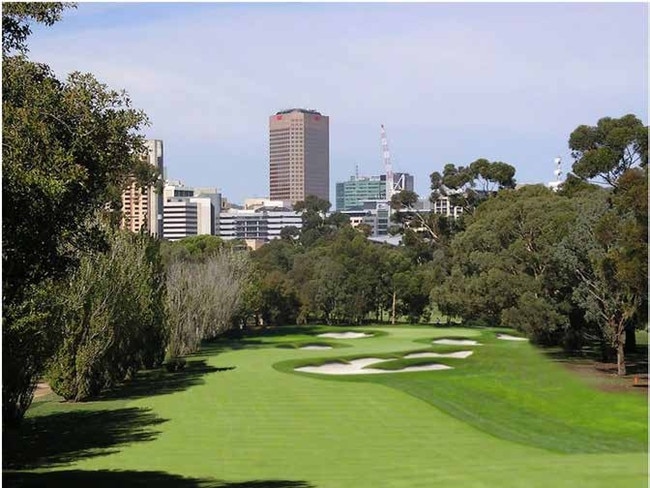 Artist impression of the hole 18 and new bunkers at North Adelaide Golf Course. Picture: Adelaide City Council documents