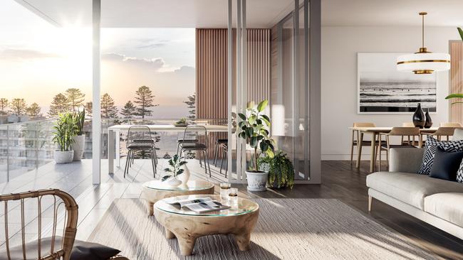 Artist impression of proposed living space in 26 Whistler St building Manly. Picture: supplied