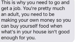 A text message sent to a Gold Coast teenager in residential care after a dispute about the lack of food in the fridge of the care home.