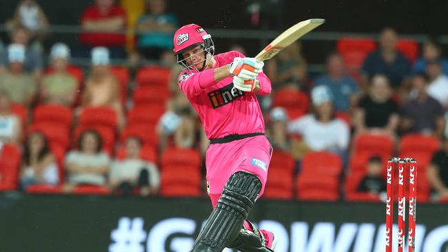 GOLD COAST, AUSTRALIA - JANUARY 03: Josh Philippe of the Sixers bats during the Big Bash League match between the Adelaide Strikers and the Sydney Sixers at Metricon Stadium, on January 03, 2021, in Gold Coast, Australia. (Photo by Chris Hyde/Getty Images)