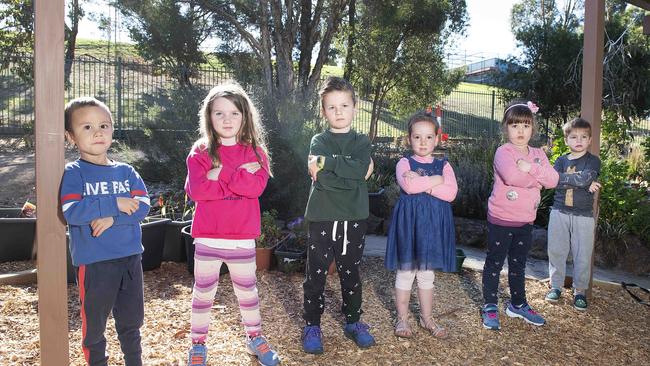 Wahroonga Preschool has sought the help of Leader Local Grants to improve safety at their outdoor space. L-R Thomas (4), Katrina (4), Ziggy (5), Kaiya (4), Vivienne (5) and Fletcher (5). Picture: Ellen Smith