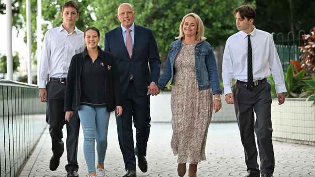 Peter and Kirilly Dutton with Tom, 16, Rebecca, 20, and Harry, 17, in Brisbane on Wednesday. Picture: Lyndon Mechielsen