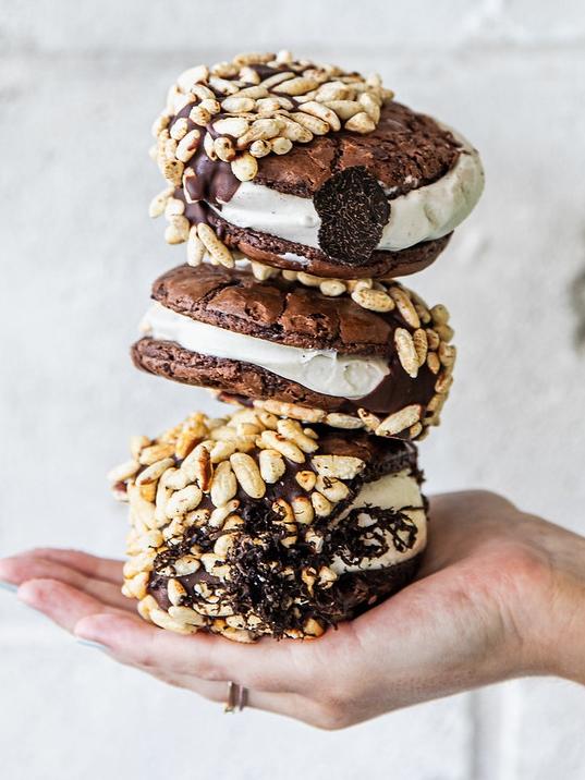 Goodfields Eatery’s Egmont Truffle Ice-Cream Brownie Sandwich. Picture: Supplied