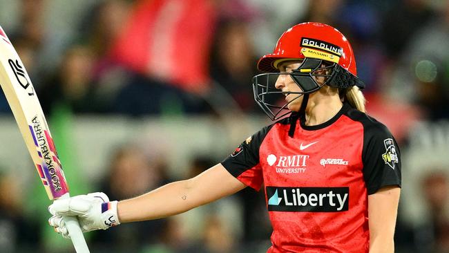 MELBOURNE, AUSTRALIA - NOVEMBER 15: Nicole Faltum of the Renegades celebrates reaching 50 runs during the WBBL match between Melbourne Stars and Melbourne Renegades at Melbourne Cricket Ground on November 15, 2024, in Melbourne, Australia. (Photo by Quinn Rooney/Getty Images)