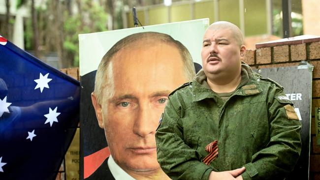 Simeon Boikov at the pro-Russia rally held outside the Consulate General of the Russian Federation building in Sydney in March. Picture: Jeremy Piper