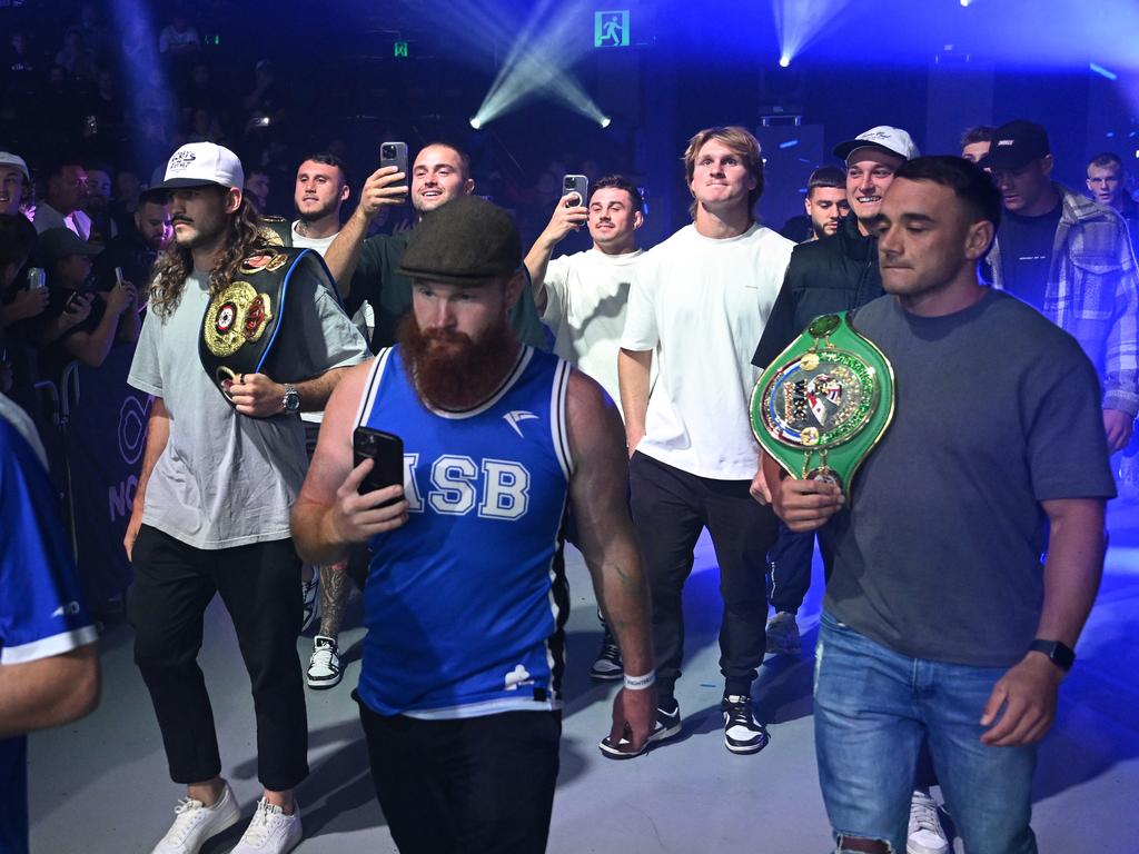 Hussain was walked to the ring by members of the Bulldogs in April. Picture: No Limit Boxing