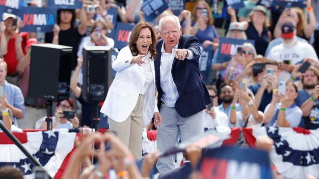 ‘Bringing back the joy’: the catchcry at the first Kamala Harris-Tim Walz rally this week. Picture: Kamil Krzayczynski/AFP