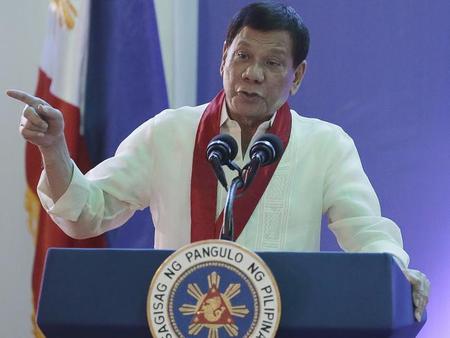 Rodrigo Duterte didn’t hold back when it came to expressing his views on North Korean leader Kim Jong-un. Picture: AP Photo/Aaron Favila