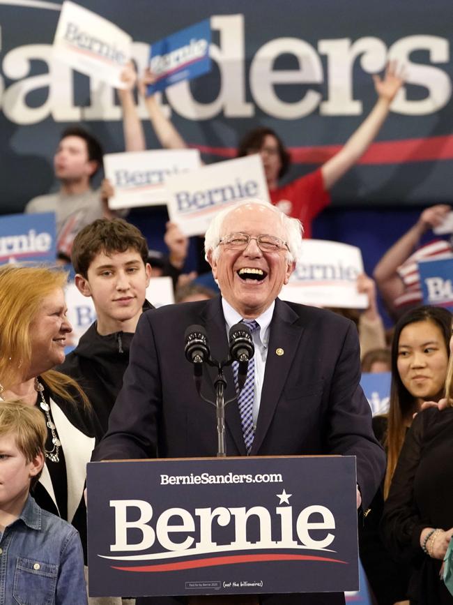 Democratic presidential candidate Sen. Bernie Sanders takes the stage during a primary night event in Manchester, New Hampshire. Picture: Drew Angerer/Getty