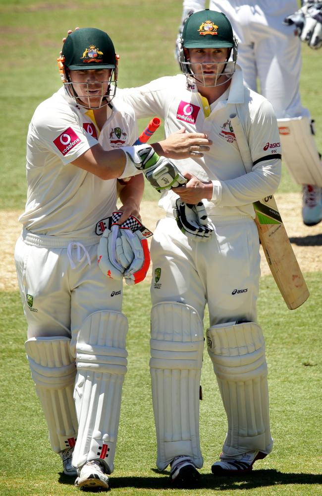 David Warner and Phillip Hughes batting together at the SCG. Picture: Gregg Porteous