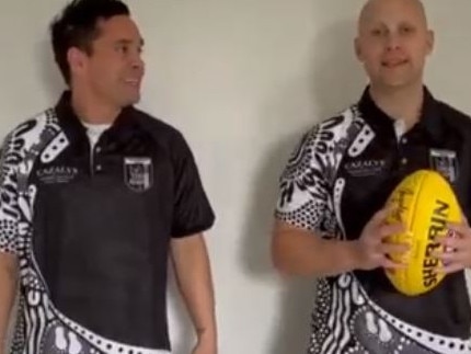 Mathew Stokes and Gary Ablett Jr appeared in a promotional video for Palmerston Football Club. Picture: Palmerston Football Club.