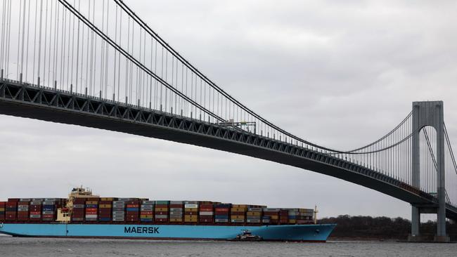 A container ship moves into New York Harbour following the six-day blockage of the Suez Canal by container ship, the Ever Given. Picture: Getty Images