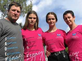 FROM LEFT: Jade Dixson's father Mark Dixson, best friend Raelle Avery, twin sister Georgia Dixson and mother Julie Dixson at Gympie's Roadcraft Driver Education Facility yesterday. Picture: Tom Daunt