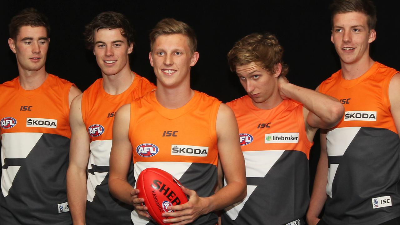 Lachie Whitfield (centre) with the rest of the GWS 2012 draft crop.