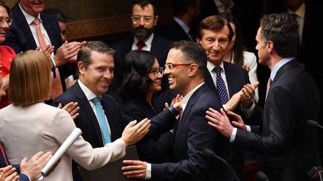 Mr Mookhey and Labor colleagues after delivering the budget Picture: NCA NewsWire