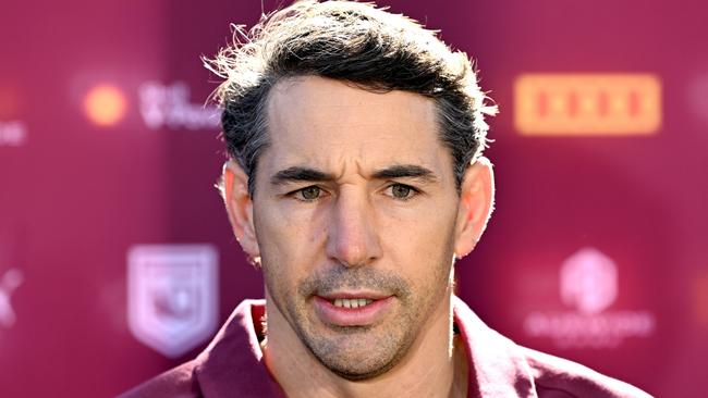 BRISBANE, AUSTRALIA - MAY 22: Queensland State of Origin Coach Billy Slater speaks regarding the announcement of the Queensland team for game one of the series during a Queensland Maroons State of Origin Media Opportunity at Suncorp Stadium on May 22, 2023 in Brisbane, Australia. (Photo by Bradley Kanaris/Getty Images)