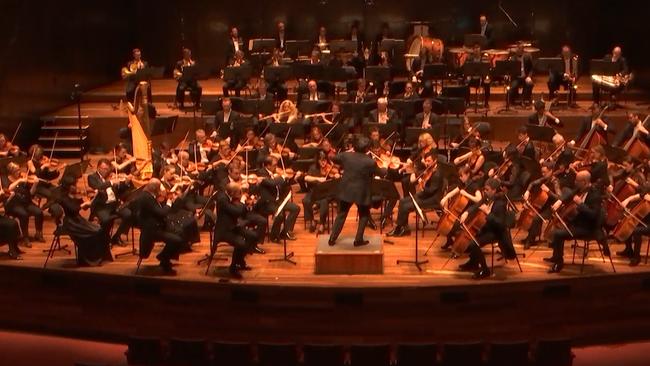 The Melbourne Symphony Orchestra performing to an empty hall but a huge audience online on Monday, March 16.