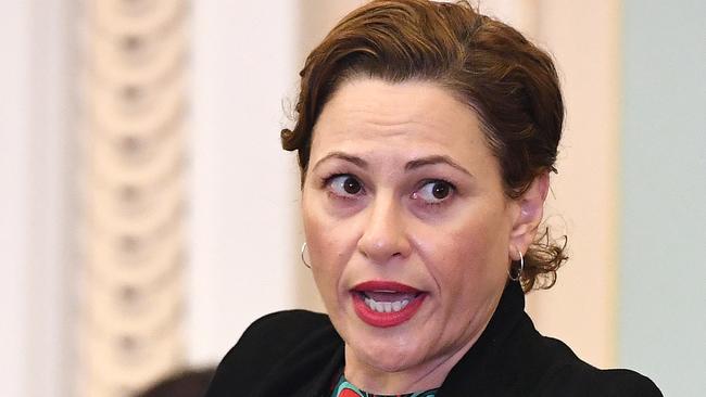 Queensland Deputy Premier Jackie Trad speaks during Question Time at Parliament House in Brisbane, Wednesday, February 27, 2019. (AAP Image/Dan Peled) NO ARCHIVING