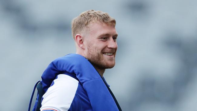 SYDNEY, AUSTRALIA - JULY 05: Luke Thompson of the Bulldogs smiles during the round eight NRL match between the Canterbury Bulldogs and the South Sydney Rabbitohs at Bankwest Stadium on July 05, 2020 in Sydney, Australia. (Photo by Mark Metcalfe/Getty Images)