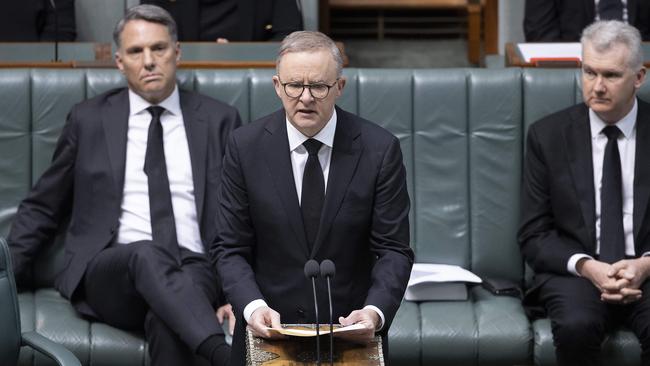 Prime Minister Anthony Albanese addressed the House in a joint motion of condolence for Her Majesty Queen Elizabeth II and congratulatory message of accession for His Majesty The King took place in the House of Representatives in Parliament House in Canberra. Picture: NCA NewsWire / Gary Ramage