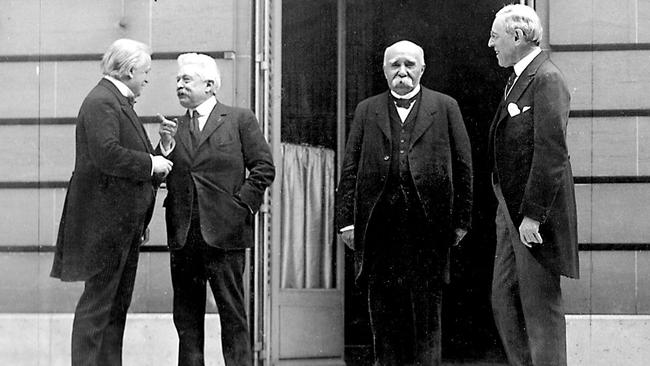 Representatives at the Paris Conference in 1919 (L-R), David Lloyd George, Vittorio Orlando, George Clemenceau and Woodrow Wilson.