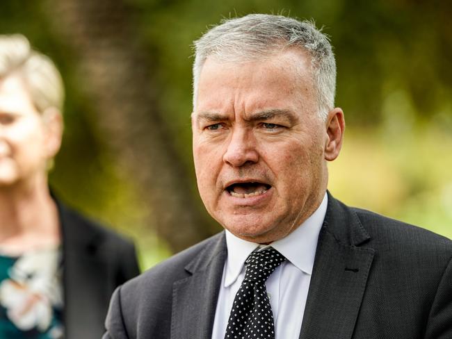 WCH vaccine hub presser, Minister Stephen Wade talks to the media outside the WCH, Tuesday March 2, 2021 - pic Mike Burton