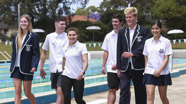 Matraville Sports high school students Zoe Cass, Charlie Rechichi, Melissa Wu, Thomas Kearnes, Koda Killorn, and Yasmin Garrido. Picture: Justin Lloyd.