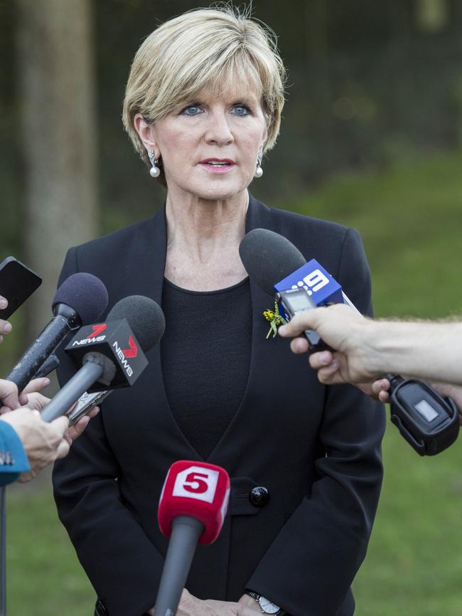 Australian Foreign Minister Julie Bishop gives a press conference following the bodies of the victims of MH17 arriving at Eindhoven Airport.