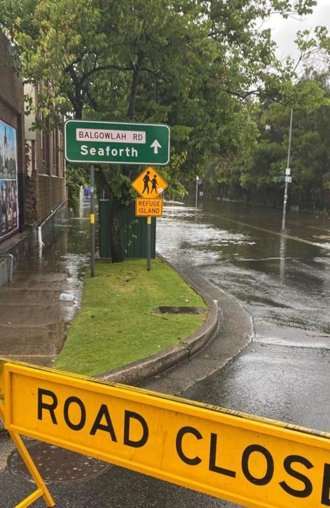 Sections of Balgowlah Rd, at Manly and Balgowlah were closed due to floodwater on Thursday. Picture: SES Manly.