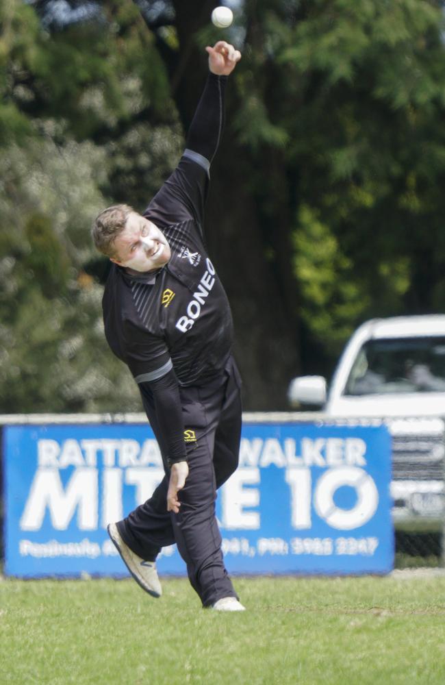 Jack Beale bowling for Boneo. Picture: Valeriu Campan