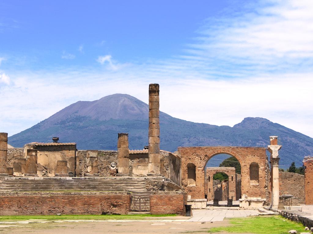 The ruins of Pompeii and volcano Mount Vesuvius.