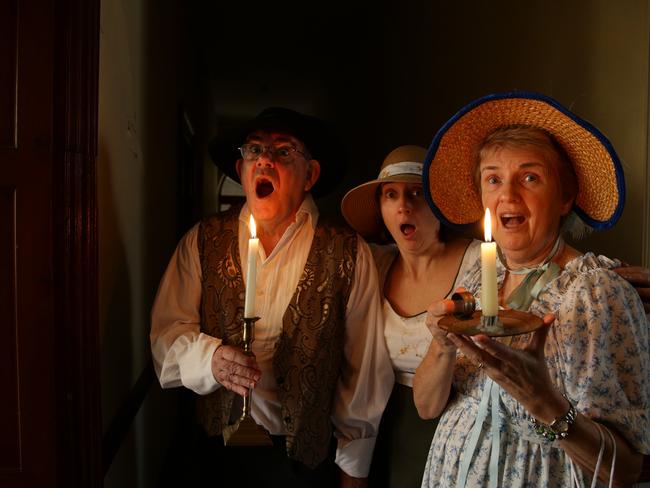 Brian Powyer, Anna Ridley and Barbara Browne promoting Ghost Night at Old Government House.