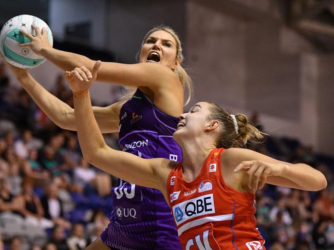 Swifts GK Teigan O’Shannassy (R) has played three games for her team so far. Picture: AAP Image/James Ross