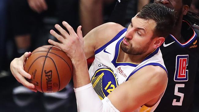 Andrew Bogut is back in the US contending for a second NBA title with the Golden State Warriors. Picture: Getty Images/AFP