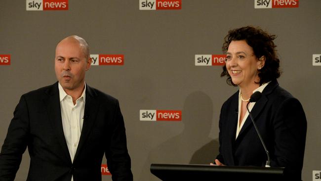 File picture of political rivals Josh Frydenberg and Monique Ryan debate ahead of the election. Picture: Andrew Henshaw