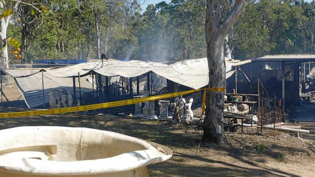 Collapsed tin and smoking timbers are all that remain of a dwelling on Greberts Rd, Whiteman Creek, which was gutted in a freak fire in the early hours of Monday morning. Picture: Tim Howard