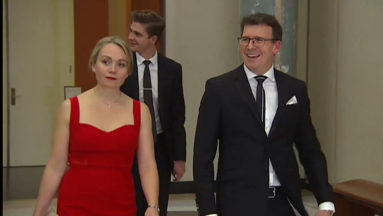 Alan Tudge arrives at the 2017 Midwinter Ball in the company of Liberal staffer Rachelle Miller who he was having an affair with.
