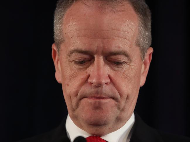 NEWS2019ELECTION 18/5/2019. DAY 38Opposition Leader Bill Shorten and Chloe speaking to the crowd on Election Night at Essendon Hyatt in Melbourne. Picture Kym Smith