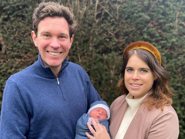 Jack Brooksbank and Princess Eugenie with their son August Philip Hawke Brooksbank.