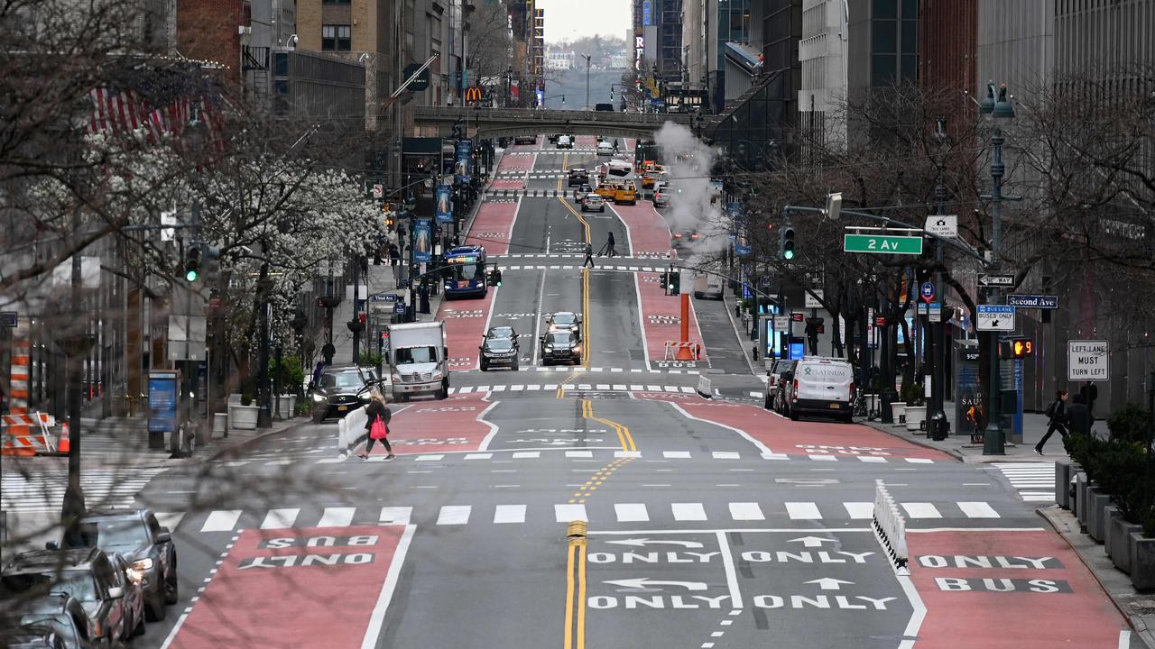 A nearly empty 42nd Street on March 25, 2020 in New York City. Picture: Angela Weiss/AFP