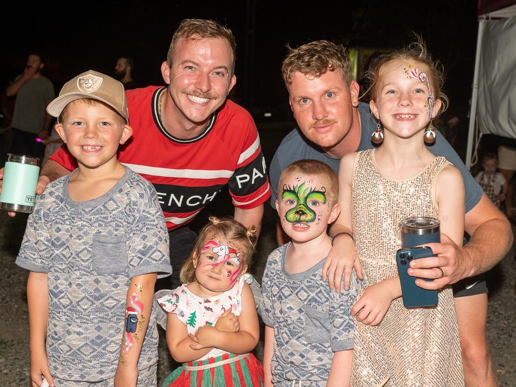 Giovanni Vine, Adam Vine, Willow Stemmand, Marlo McLellan, Shaun McLellan and Merci Vine at Carols in the Gardens, Mackay Regional Botanic Gardens, Saturday 2 December 2023 Picture:Michaela Harlow