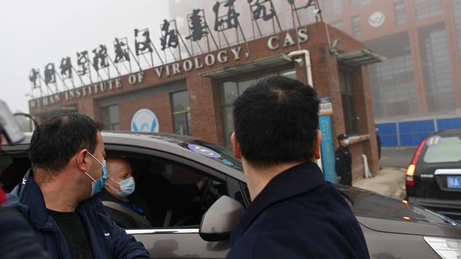 A WHO team arrives at the Wuhan Institute of Virology in February. Picture: AFP